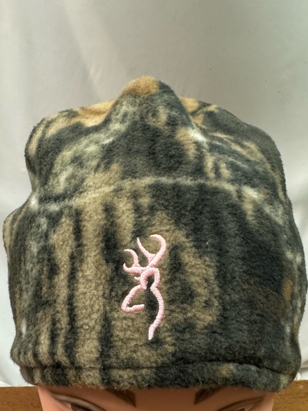 Browning Camo Fleece Beanie with Pink Embroidered Buck Logo